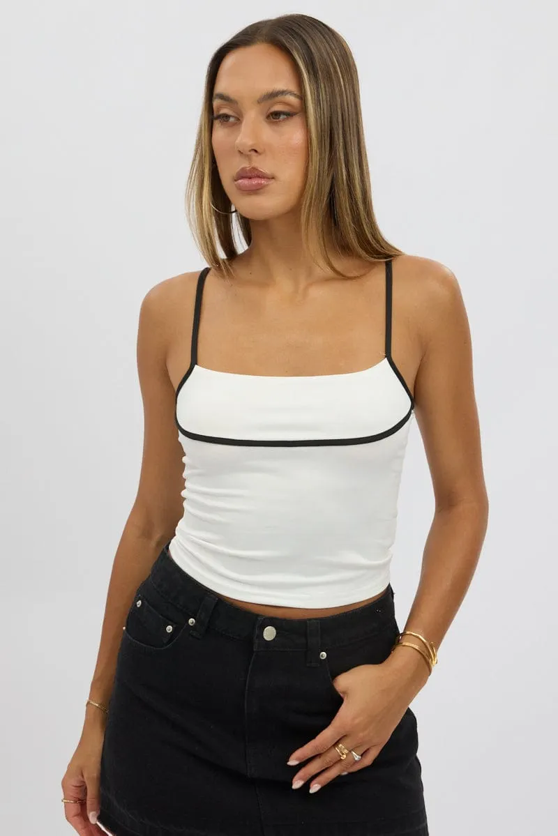 White Singlet Top Contrast Piping sold by Ally Fashion