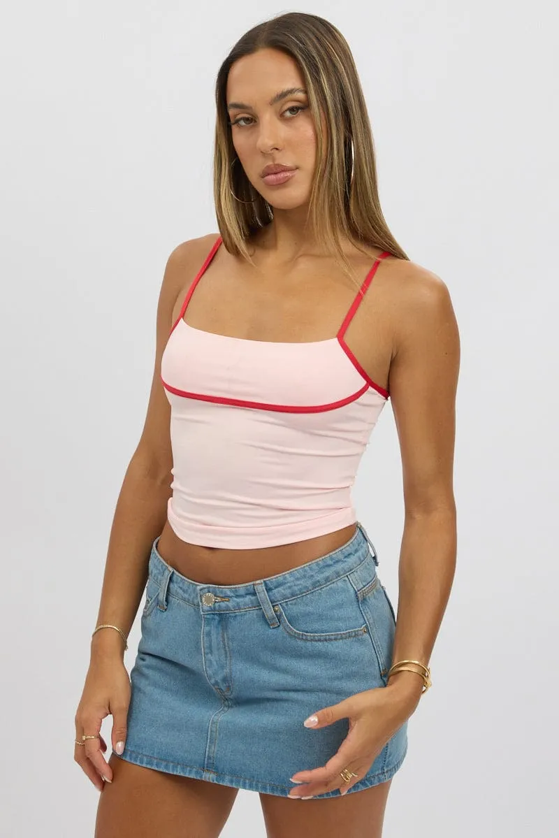 Pink Singlet Top Contrast Piping sold by Ally Fashion product image thumbnail 3