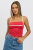 Red Singlet Top Contrast Piping sold by Ally Fashion