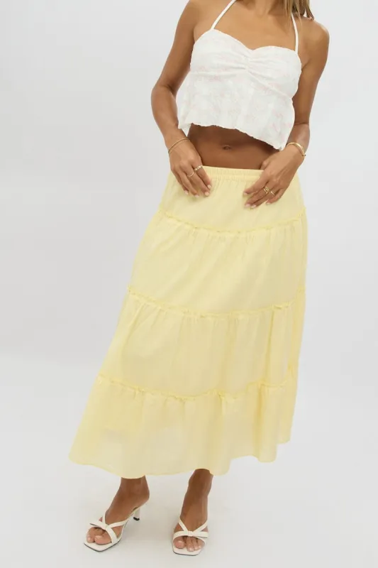 Yellow Tiered Midi Skirt sold by Ally Fashion
