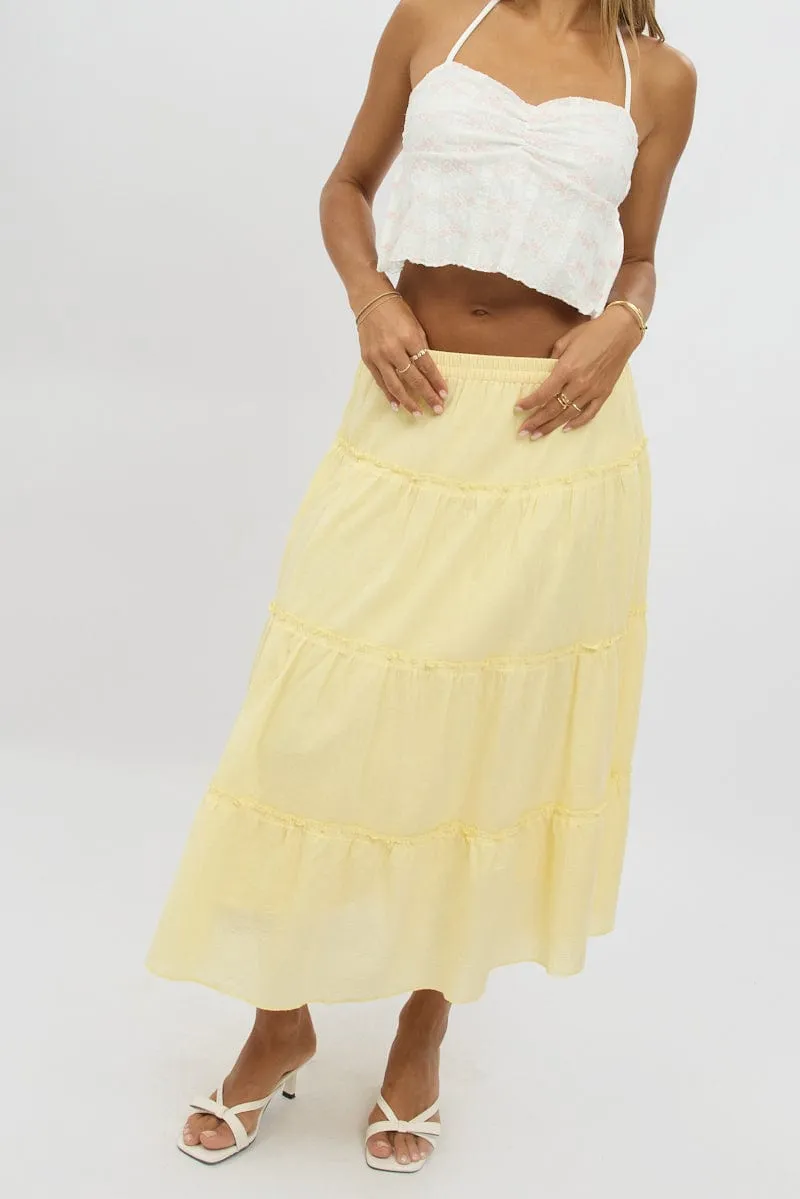 Yellow Tiered Midi Skirt sold by Ally Fashion