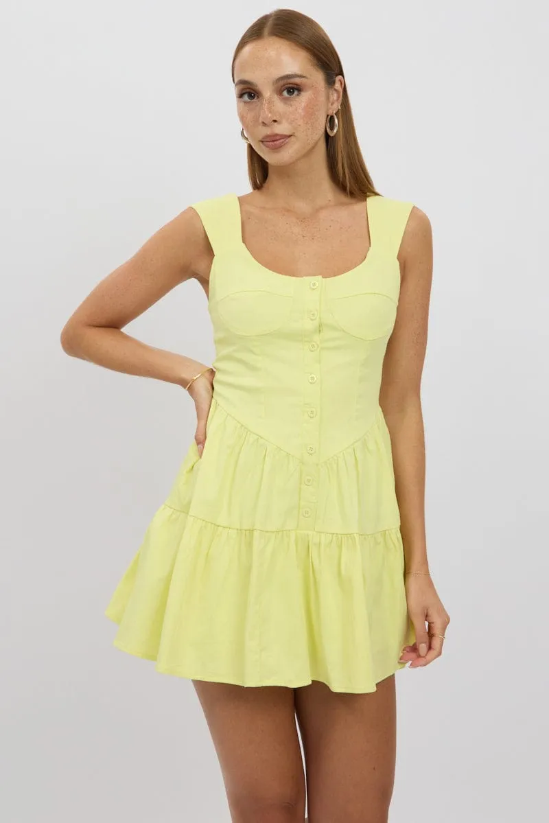 Yellow Fit And Flare Dress Mini Front Button Placket sold by Ally Fashion product image thumbnail 3