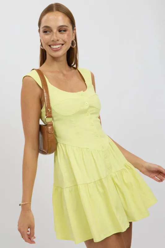 Yellow Fit And Flare Dress Mini Front Button Placket sold by Ally Fashion
