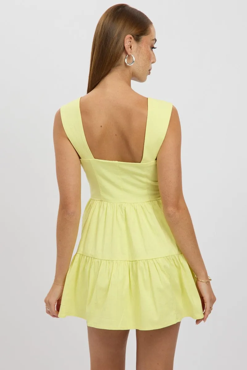 Yellow Fit And Flare Dress Mini Front Button Placket sold by Ally Fashion product image thumbnail 5