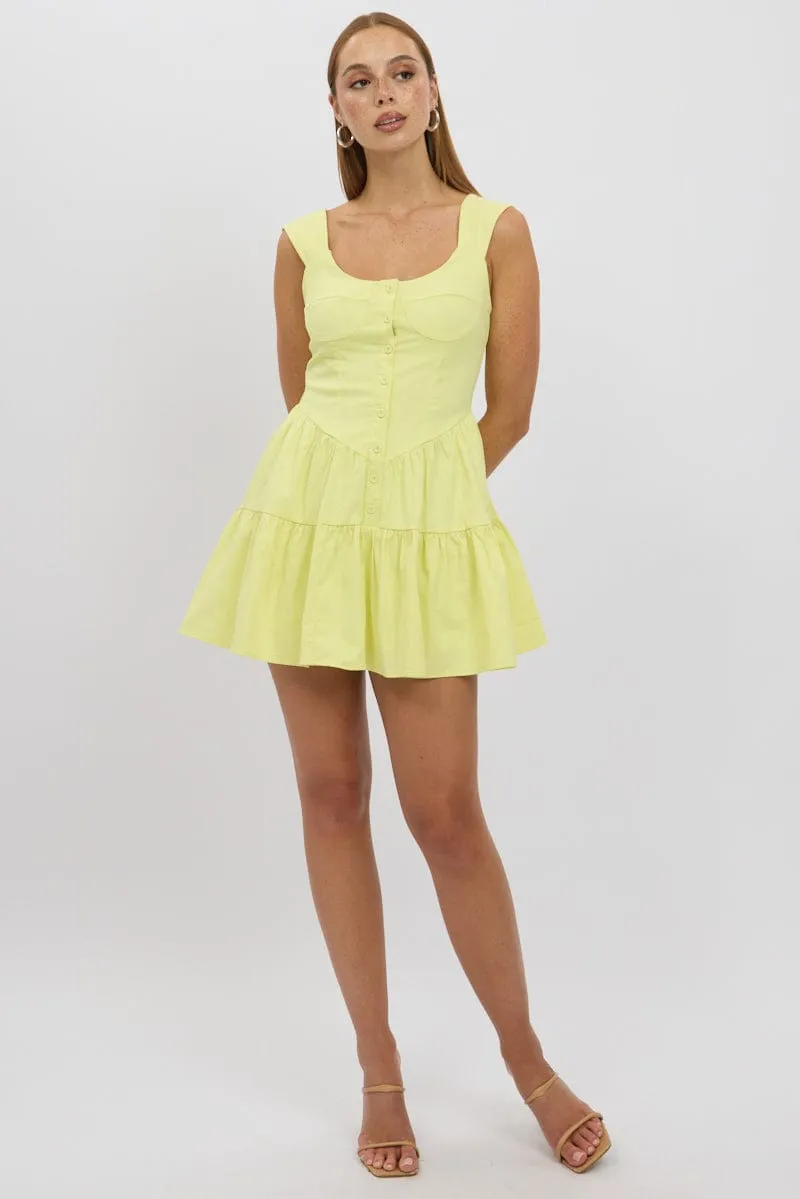 Yellow Fit And Flare Dress Mini Front Button Placket sold by Ally Fashion product image thumbnail 2