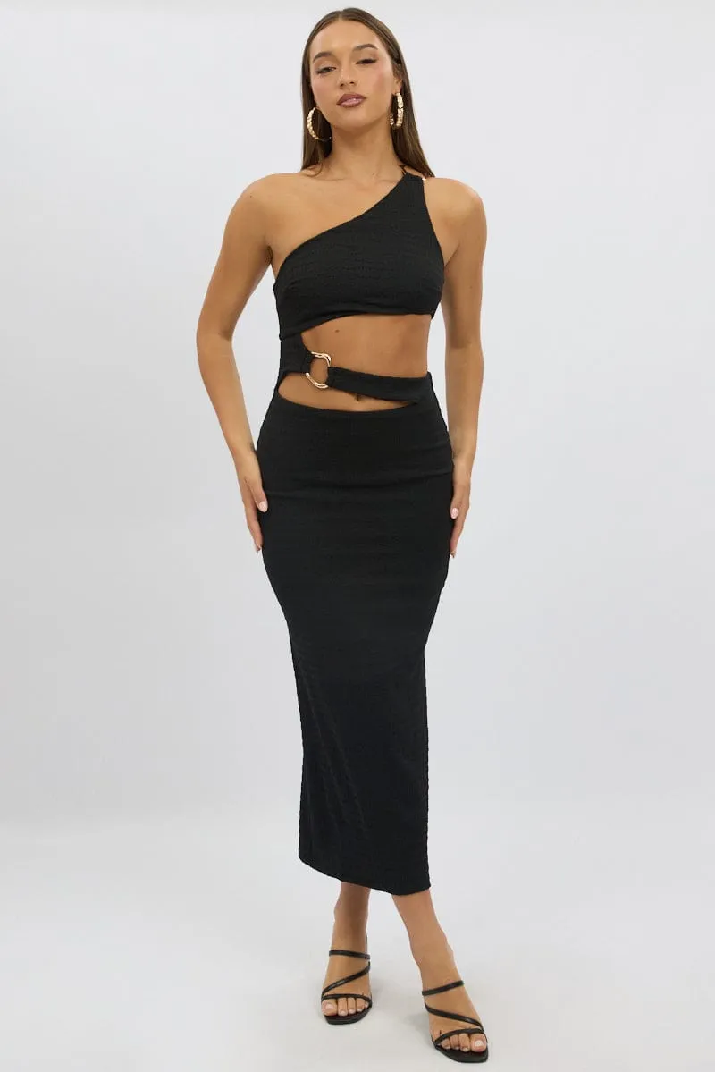 Black Bodycon Dress One Shoulder Textured sold by Ally Fashion