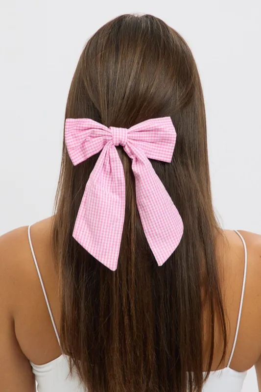Pink Check Gingham Hair Bow sold by Ally Fashion