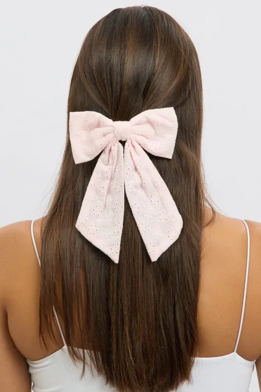 Pink Eyelet Bow Hair Clip sold by Ally Fashion