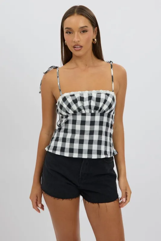 Black Check Cami Top Rosette sold by Ally Fashion