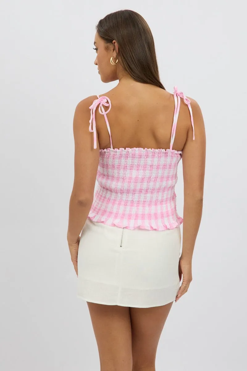Pink Check Cami Top Rosette sold by Ally Fashion product image thumbnail 5