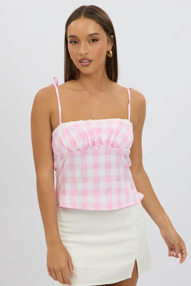 Pink Check Cami Top Rosette sold by Ally Fashion product image thumbnail 3