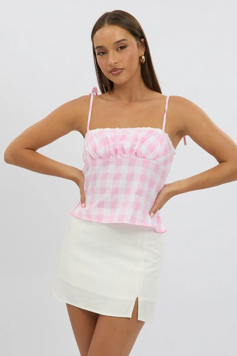 Pink Check Cami Top Rosette sold by Ally Fashion