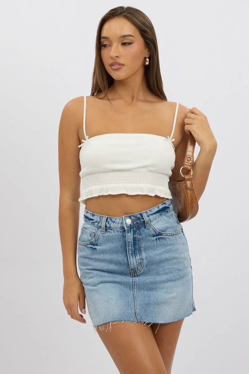 White Crop Cami Top Shirred Waist sold by Ally Fashion product image thumbnail 3