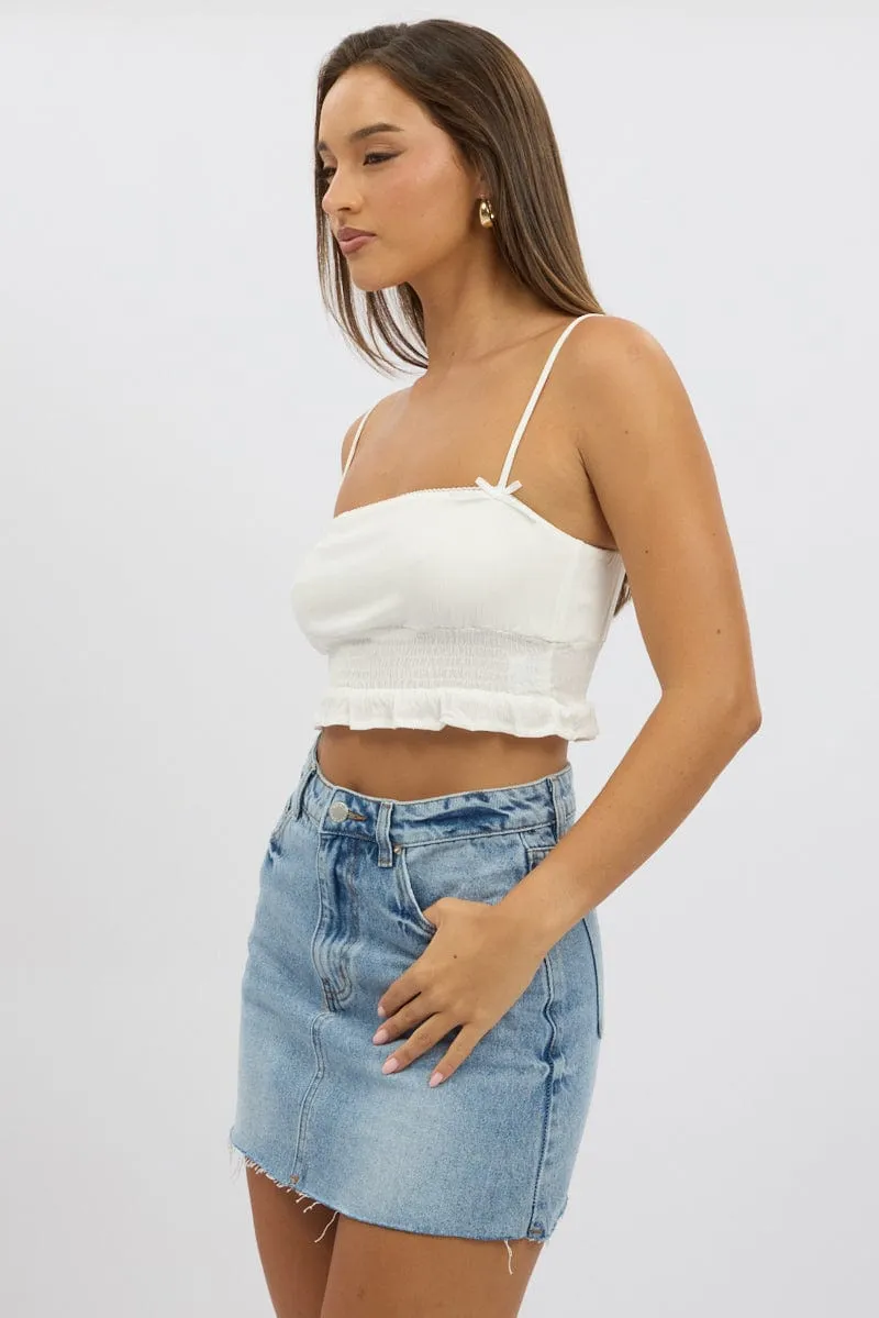 White Crop Cami Top Shirred Waist sold by Ally Fashion product image thumbnail 4
