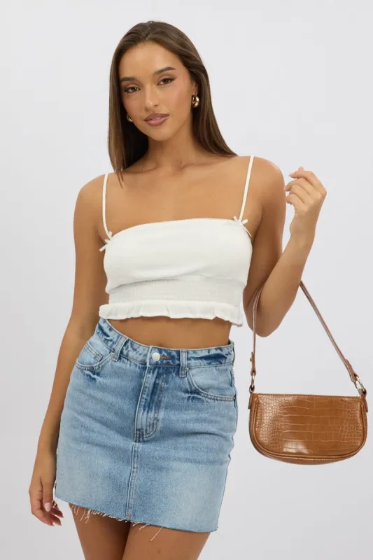 White Crop Cami Top Shirred Waist sold by Ally Fashion