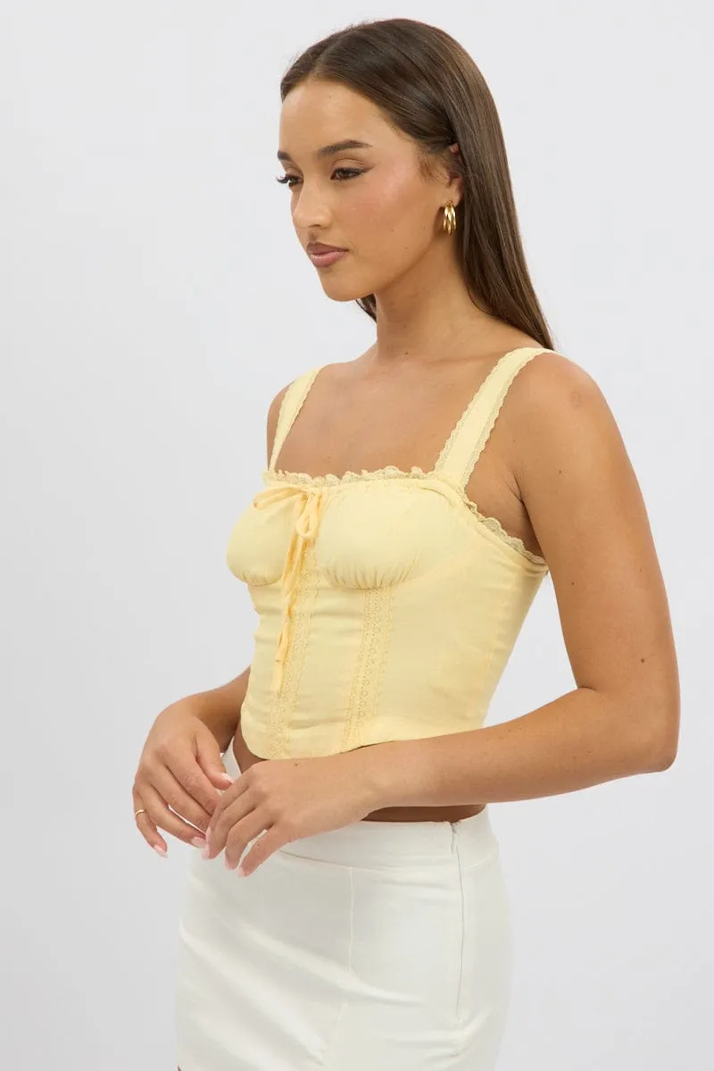 Yellow Corset Crop Top Sleeveless Ruched Bust Lace Trim sold by Ally Fashion product image thumbnail 4