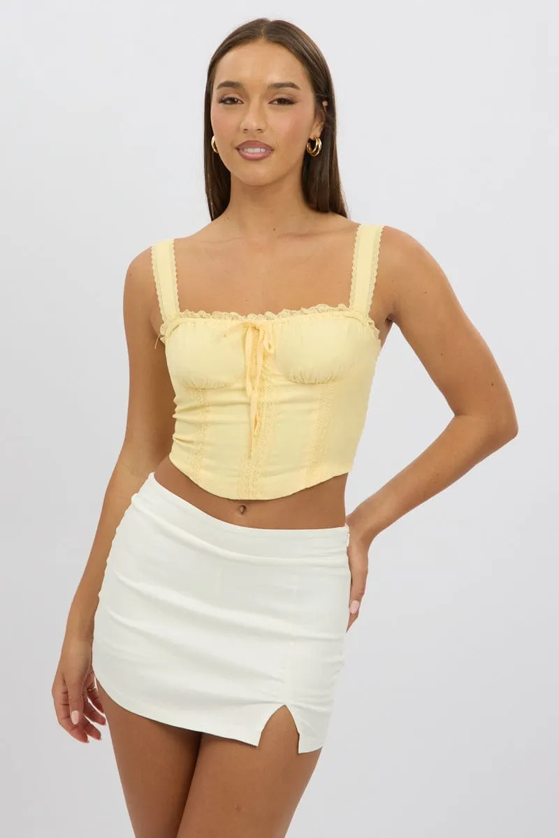 Yellow Corset Crop Top Sleeveless Ruched Bust Lace Trim sold by Ally Fashion