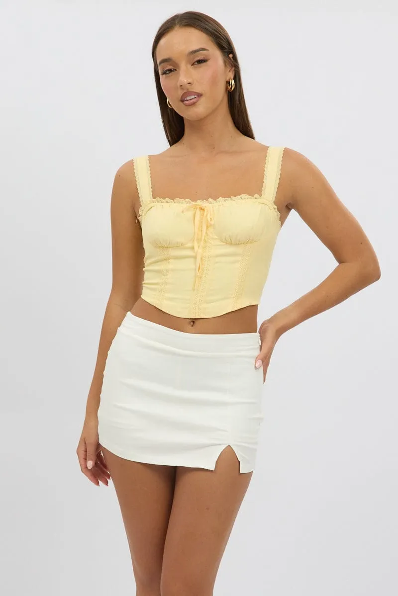 Yellow Corset Crop Top Sleeveless Ruched Bust Lace Trim sold by Ally Fashion product image thumbnail 3