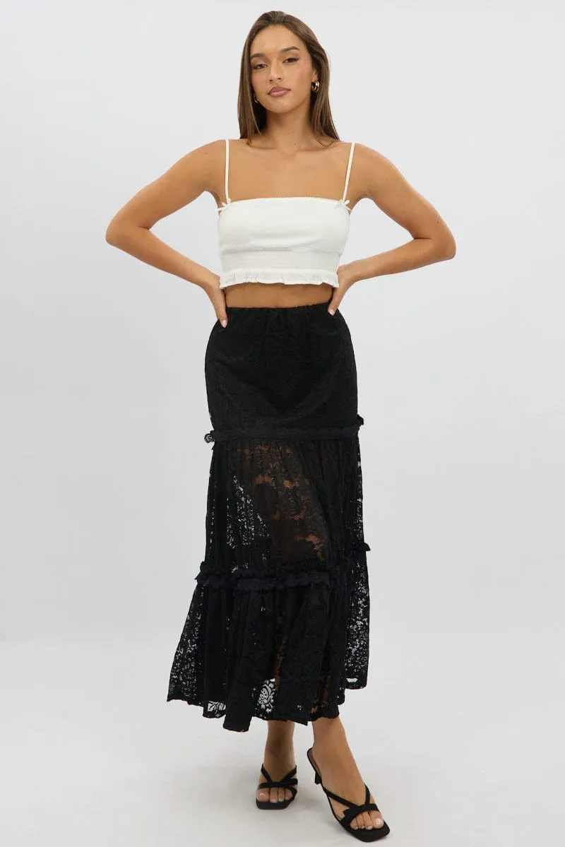 Black Lace Maxi Skirt Elastic Waist Tiered Lined sold by Ally Fashion product image thumbnail 2