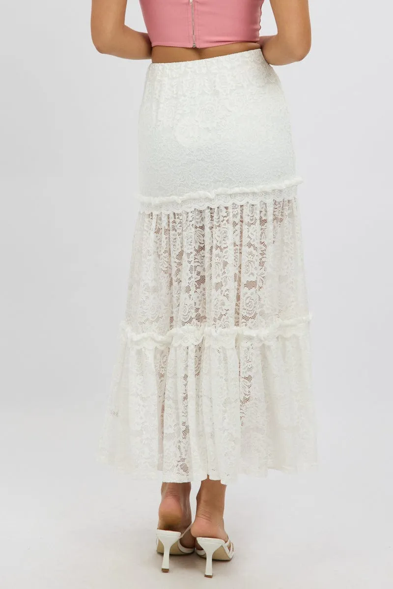 White Lace Maxi Skirt Elastic Waist Tiered Lined sold by Ally Fashion product image thumbnail 5
