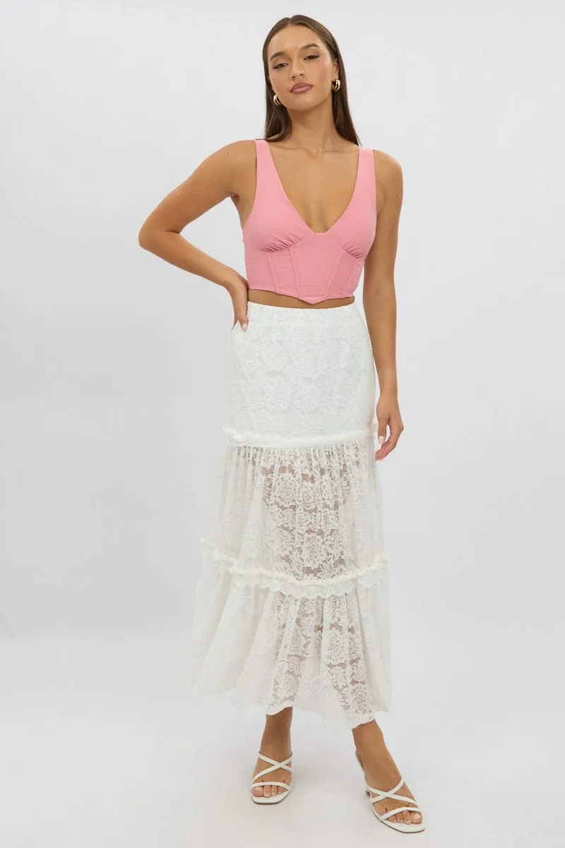 White Lace Maxi Skirt Elastic Waist Tiered Lined sold by Ally Fashion product image thumbnail 2