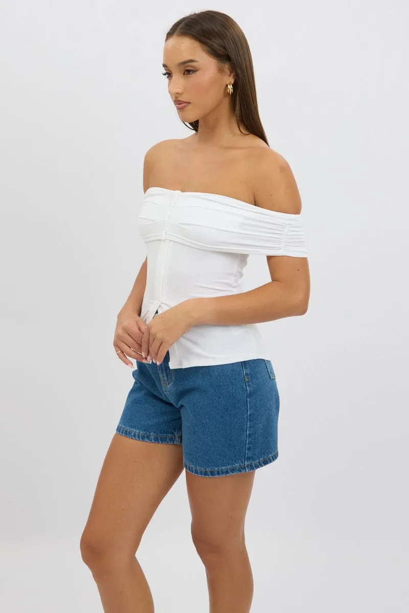 White Off Shoulder Top Rib sold by Ally Fashion product image thumbnail 4