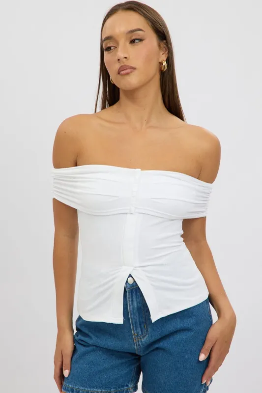 White Off Shoulder Top Rib sold by Ally Fashion