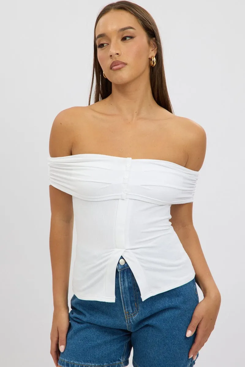 White Off Shoulder Top Rib sold by Ally Fashion