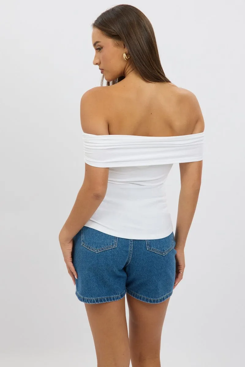 White Off Shoulder Top Rib sold by Ally Fashion product image thumbnail 5