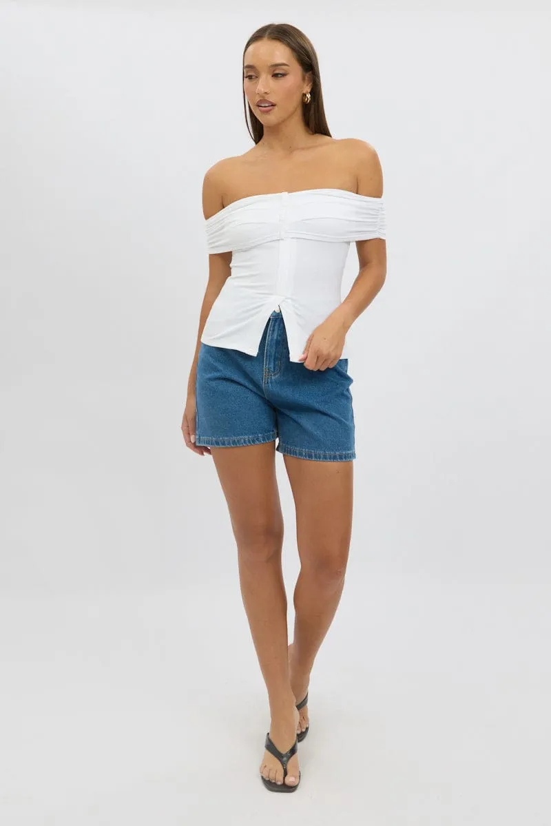 White Off Shoulder Top Rib sold by Ally Fashion product image thumbnail 2