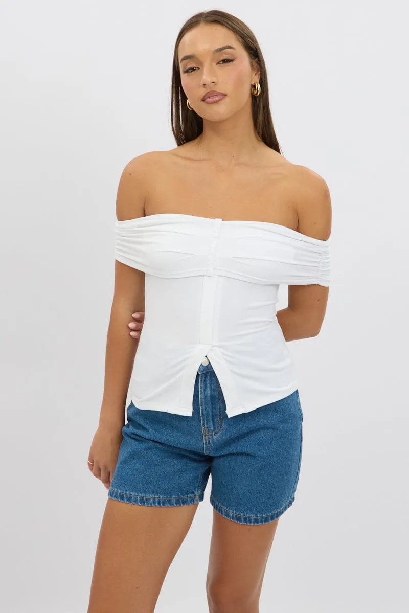 White Off Shoulder Top Rib sold by Ally Fashion product image thumbnail 3