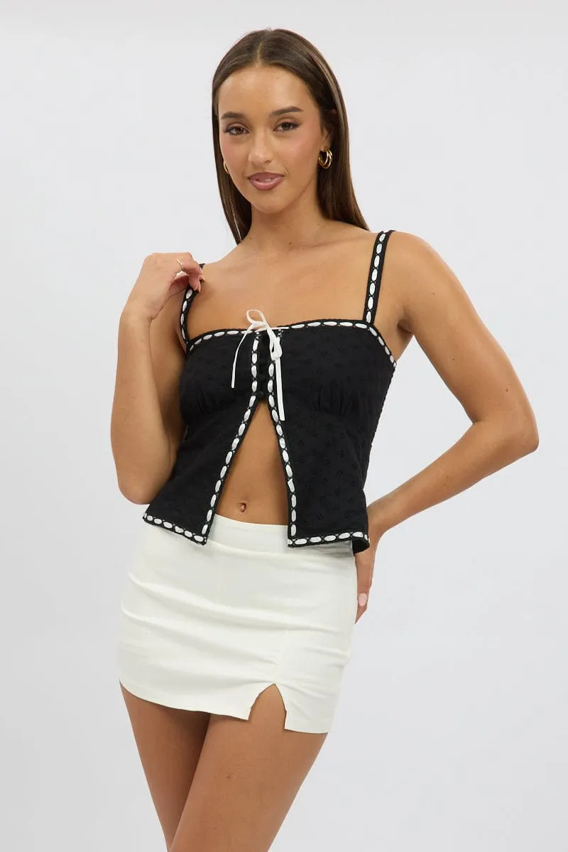 Black Cami Top Sleeveless Lace Trim Ribbon sold by Ally Fashion product image thumbnail 3