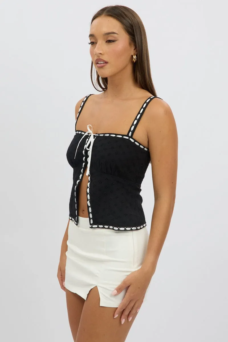 Black Cami Top Sleeveless Lace Trim Ribbon sold by Ally Fashion product image thumbnail 4