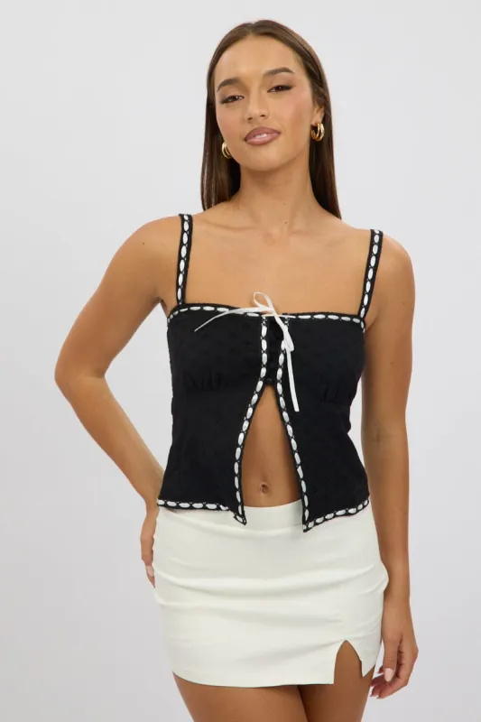 Black Cami Top Sleeveless Lace Trim Ribbon sold by Ally Fashion