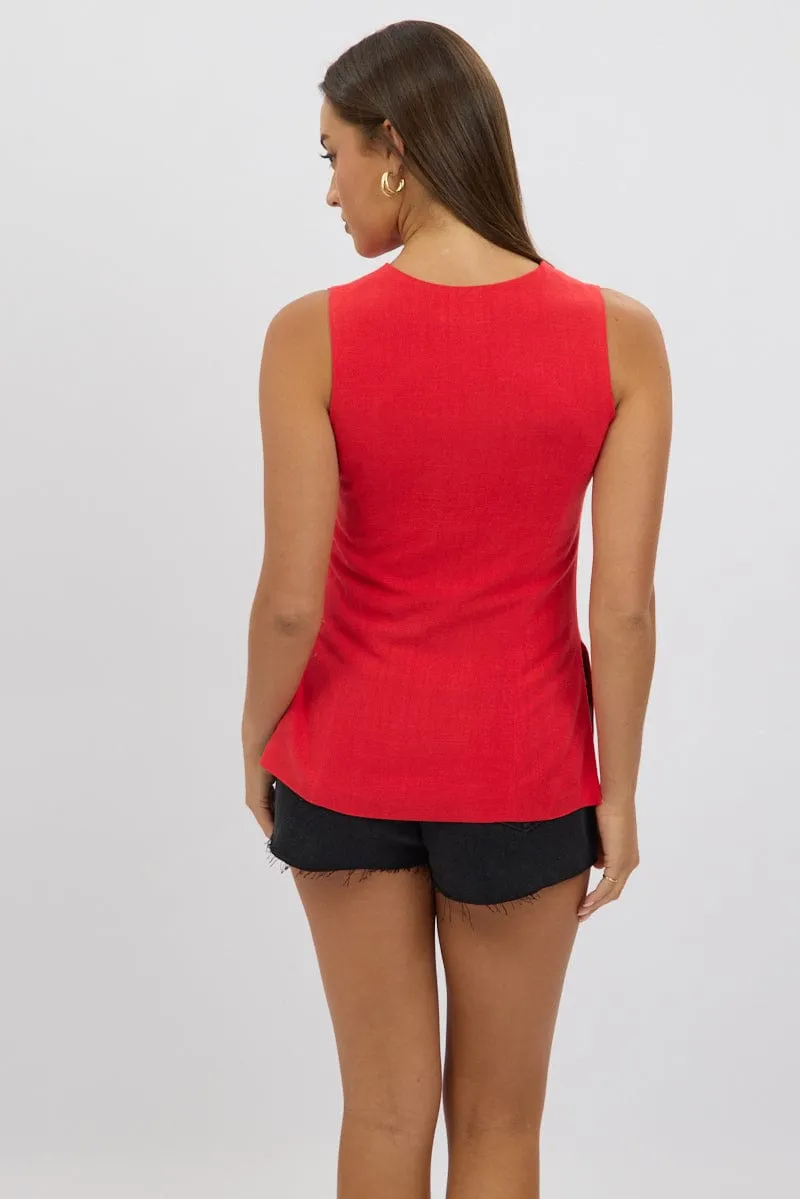 Red Linen Vest Longline V Neck sold by Ally Fashion product image thumbnail 5