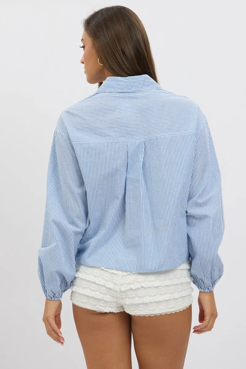 Blue Stripe Tie Up Front Top Long Sleeve sold by Ally Fashion product image thumbnail 5