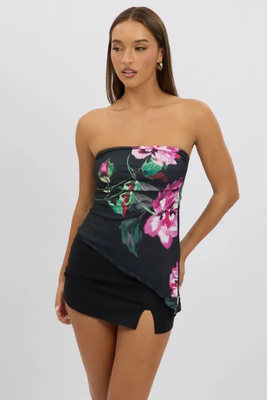 Black Floral Bandeau Top sold by Ally Fashion