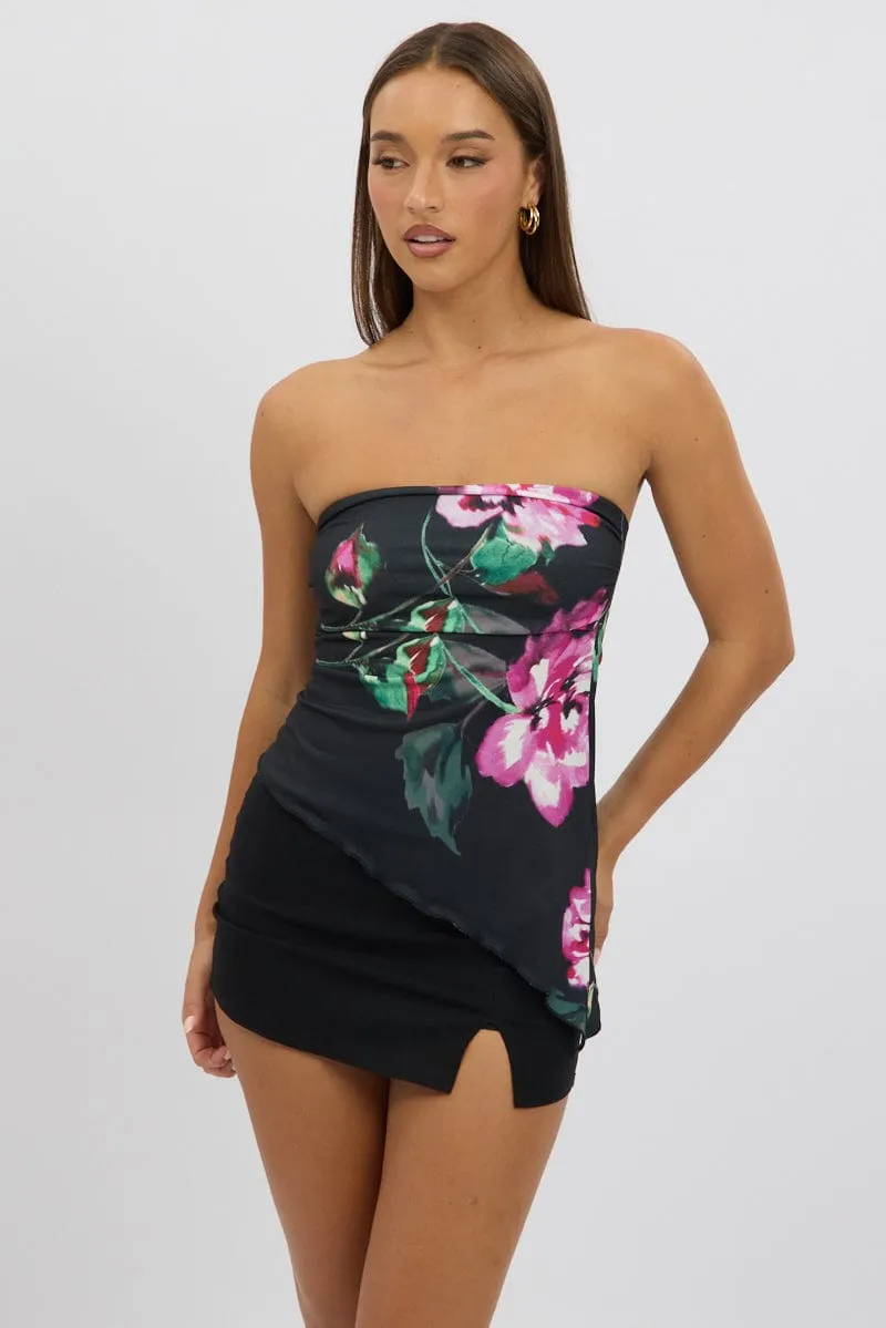 Black Floral Bandeau Top sold by Ally Fashion