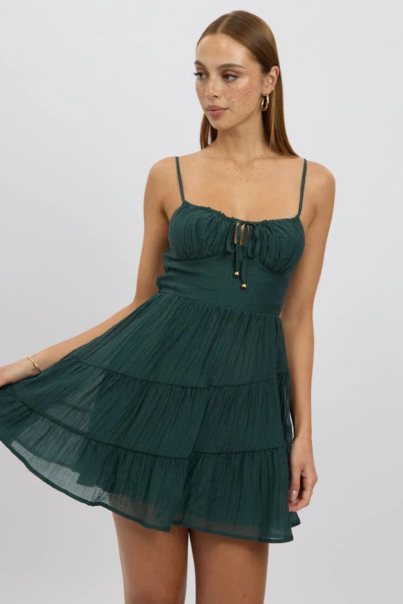 Green Fit And Flare Dress Mini Tiered sold by Ally Fashion product image thumbnail 3