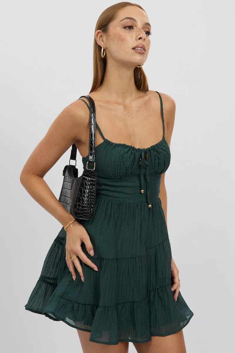 Green Fit And Flare Dress Mini Tiered sold by Ally Fashion