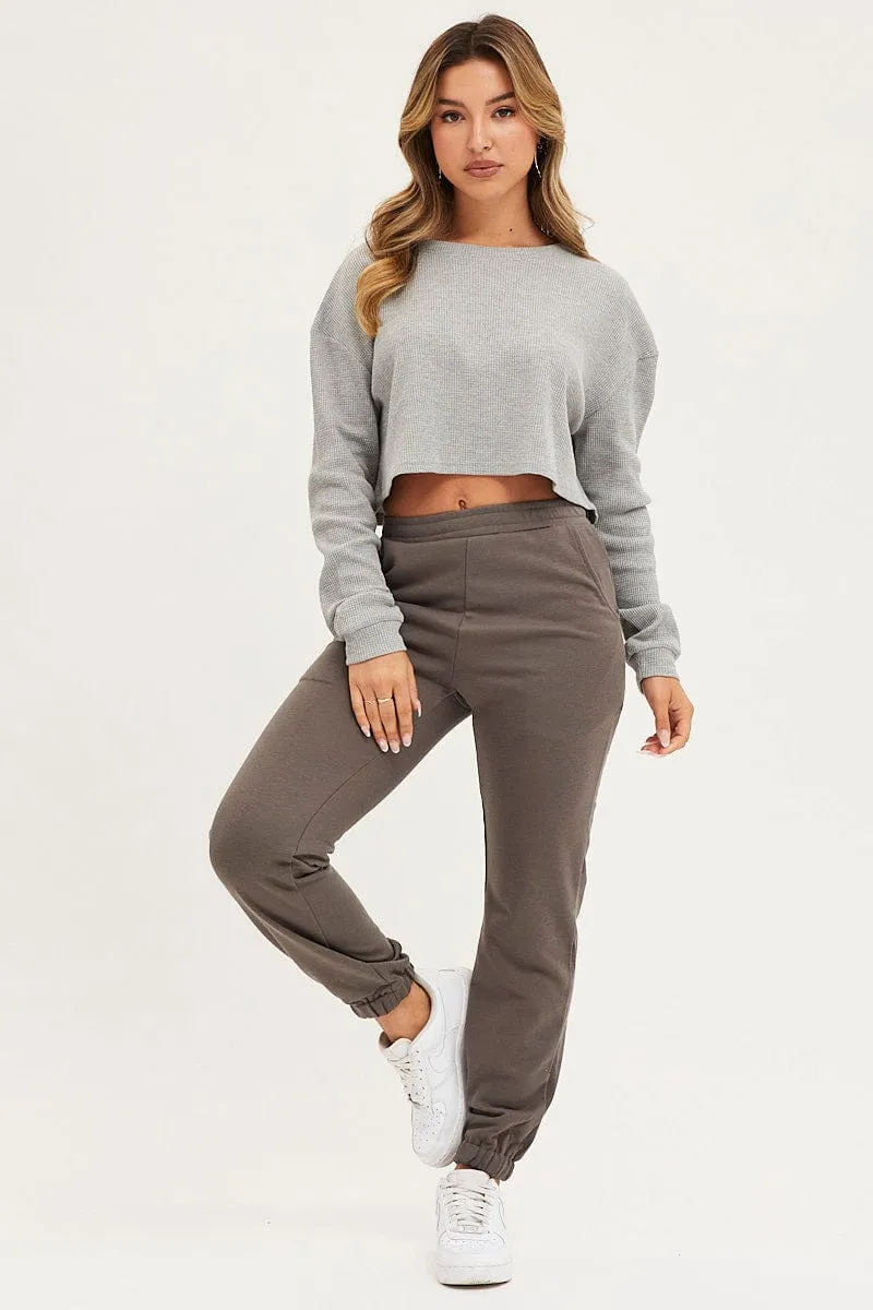 Grey Track Pants High Rise sold by Ally Fashion
