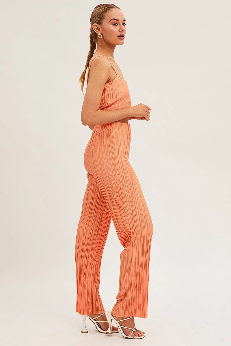 Orange Plisse Pants Wide Leg sold by Ally Fashion product image thumbnail 4
