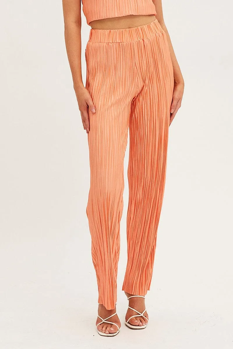 Orange Plisse Pants Wide Leg sold by Ally Fashion product image thumbnail 2