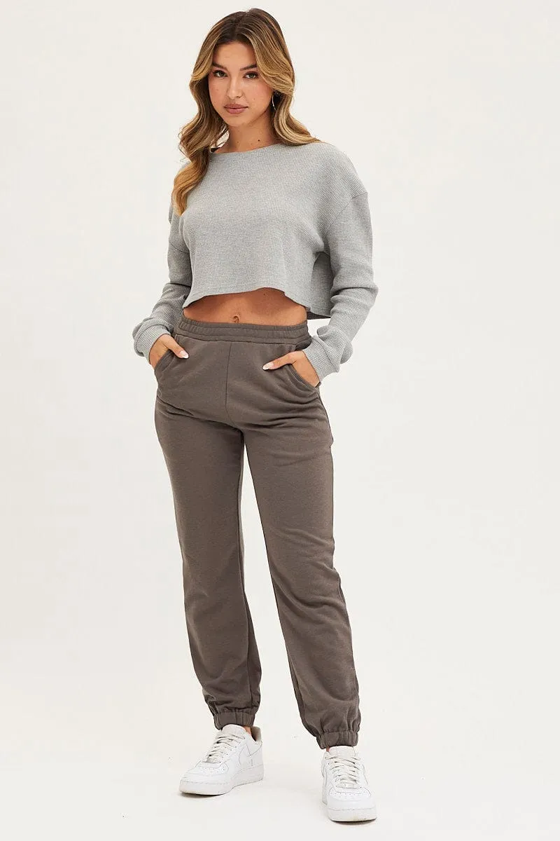 Grey Track Pants High Rise sold by Ally Fashion product image thumbnail 3