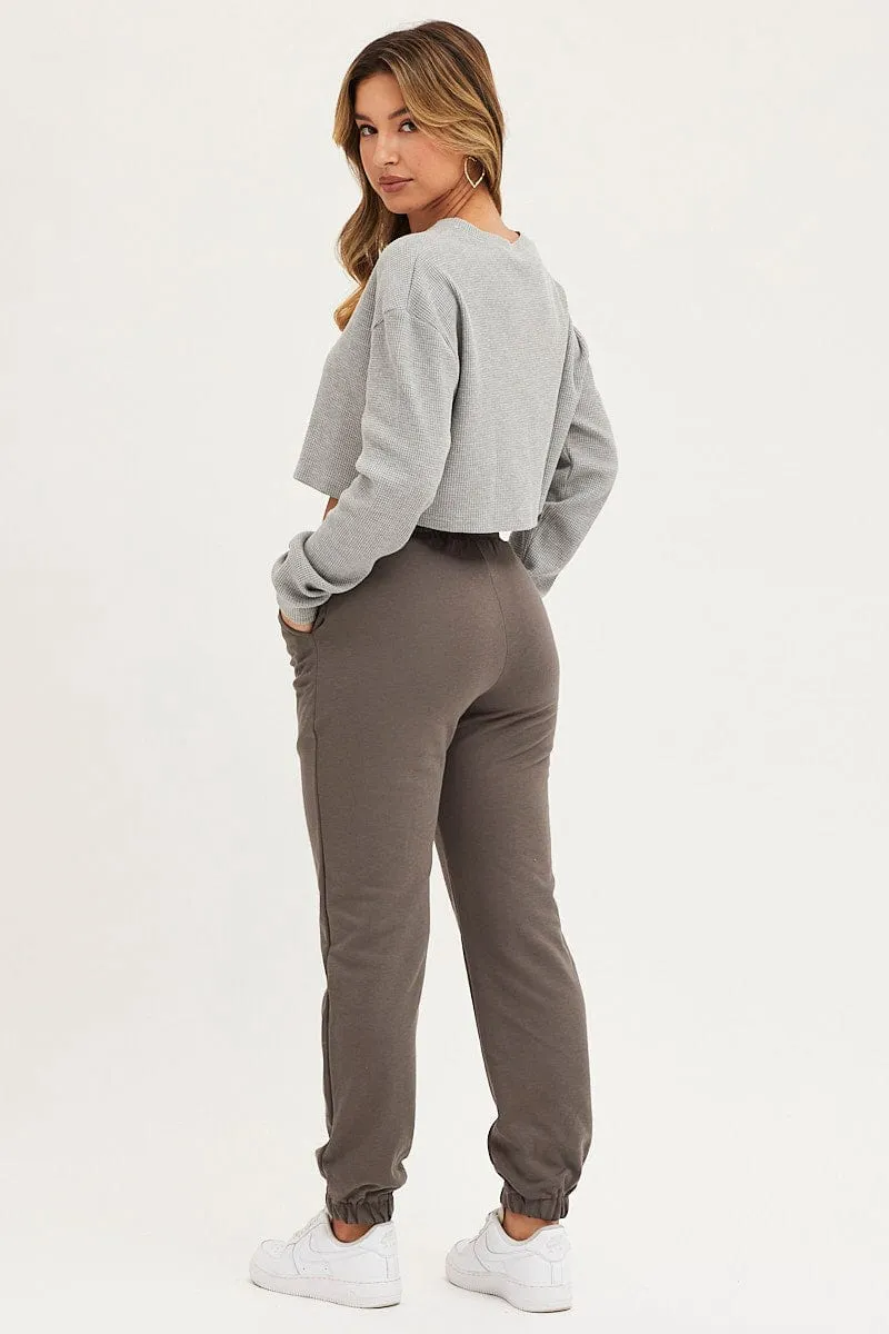 Grey Track Pants High Rise sold by Ally Fashion product image thumbnail 5
