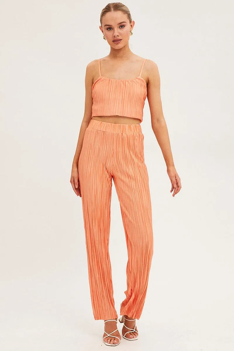 Orange Plisse Pants Wide Leg sold by Ally Fashion product image thumbnail 3