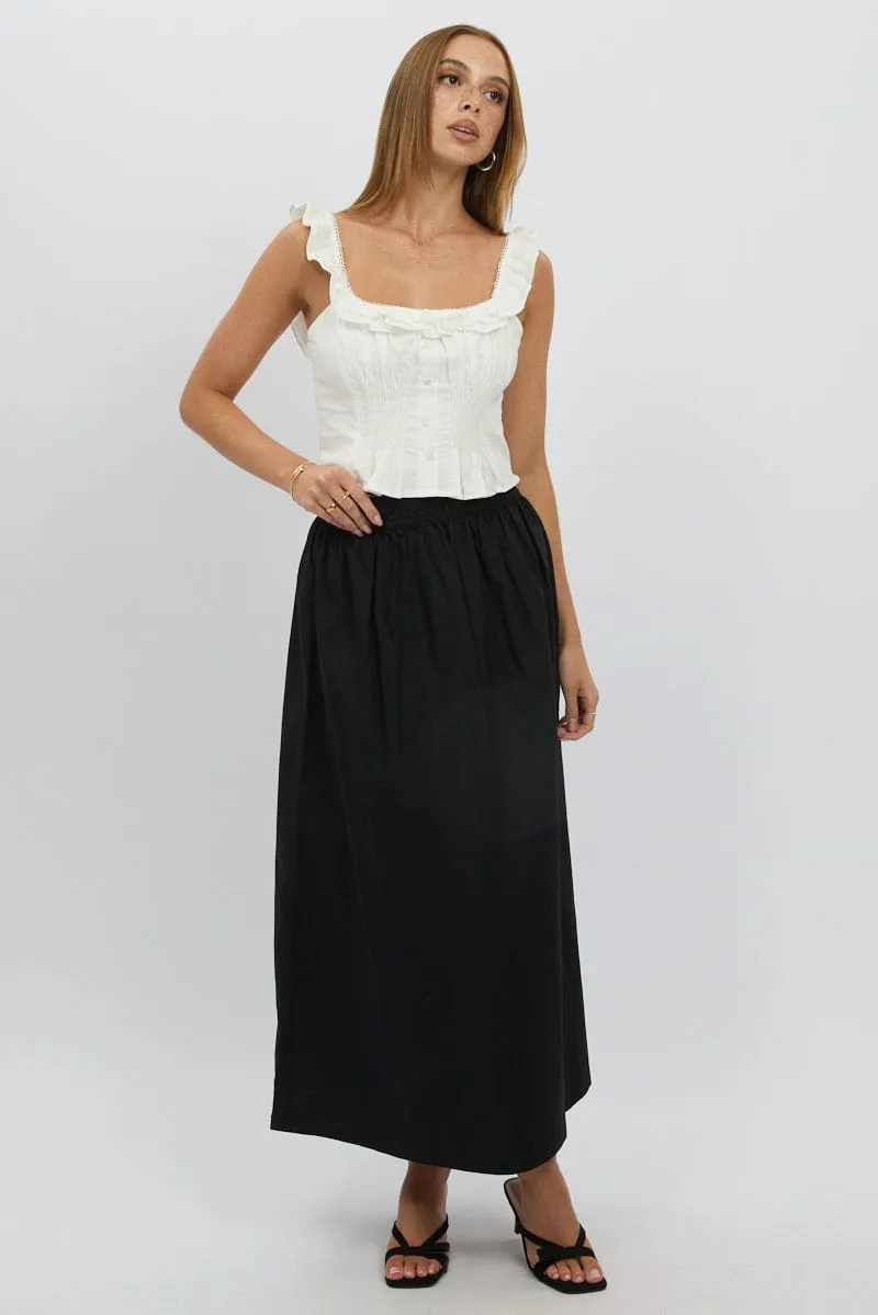 Black Maxi Skirt Shirred Waist Relaxed Fit sold by Ally Fashion