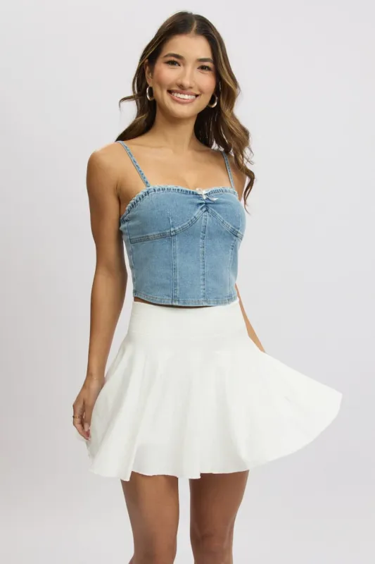 White Seamless Flare Skort Elastic Waist Lined sold by Ally Fashion