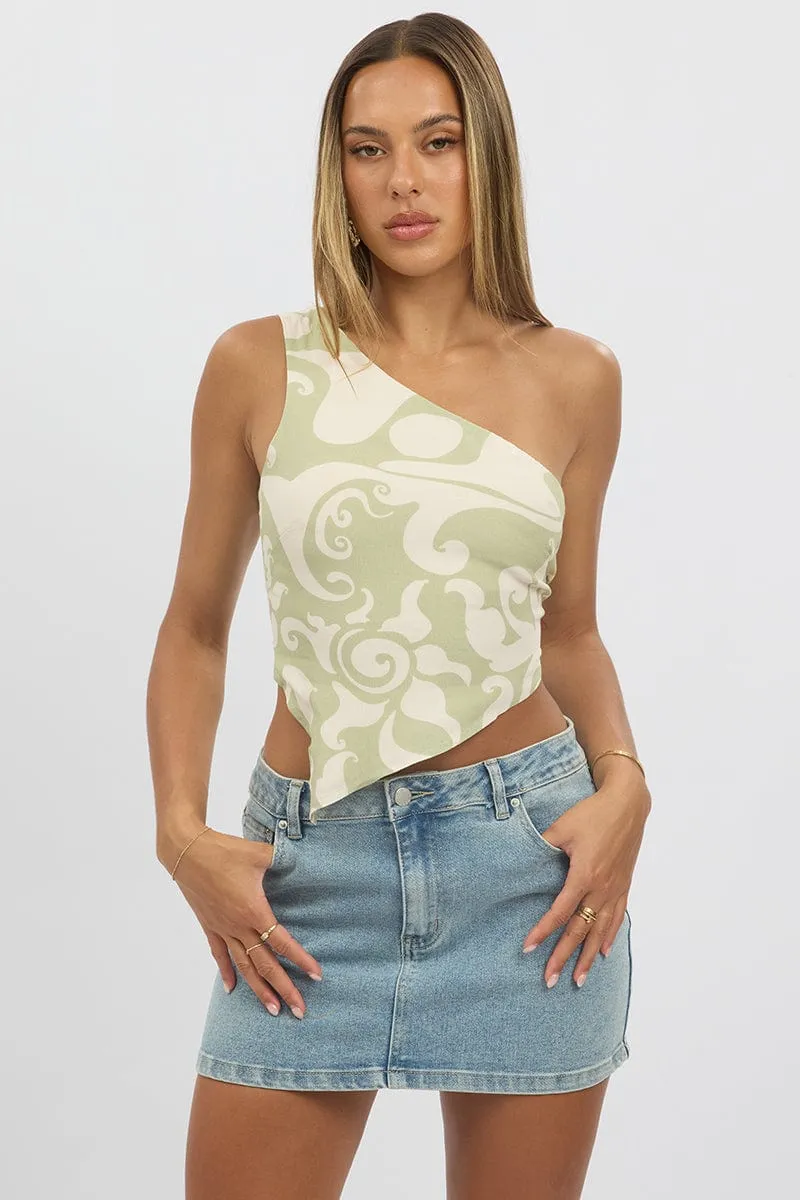 Green Abstract Scarf Top One Shoulder Tie Back sold by Ally Fashion product image thumbnail 3