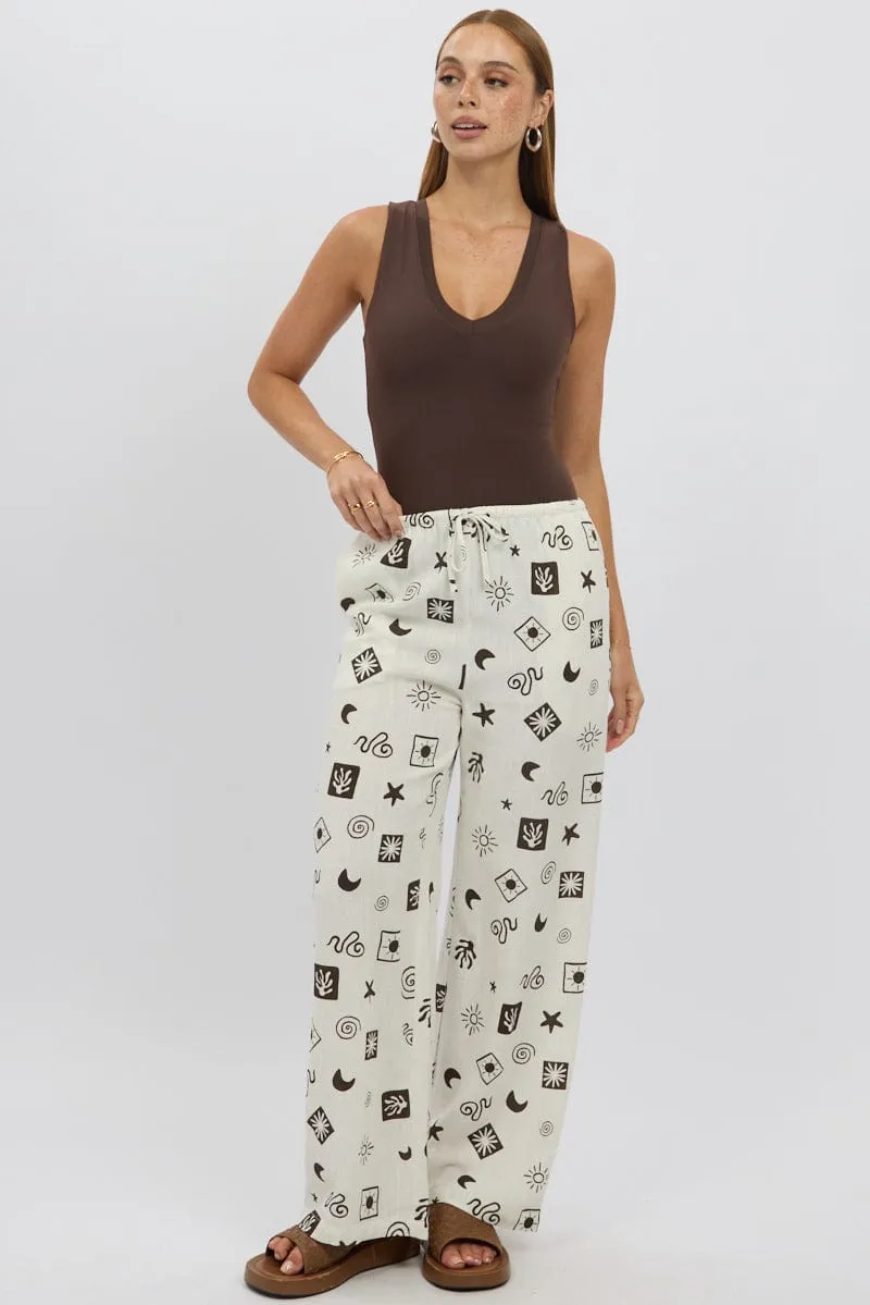 Beige Abstract Wide Leg Pants High Rise sold by Ally Fashion product image thumbnail 2